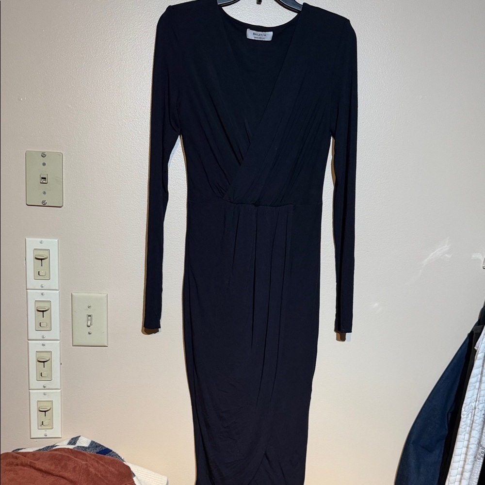 Bailey 44 Black Long Sleeve Wrap Midi Dress